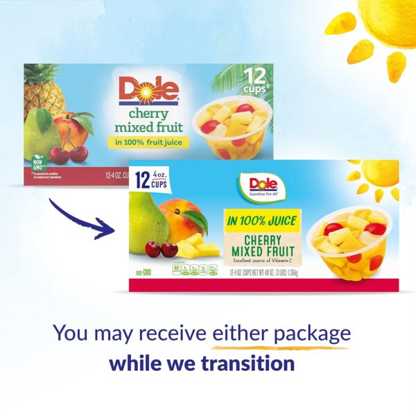 Dole Fruit Bowls Snacks Cherry Mixed Fruit in 100% Juice Snacks, 4oz 12 Total Cups, Gluten & Dairy Free, Bulk Lunch Snacks for Kids & Adults - Image 3